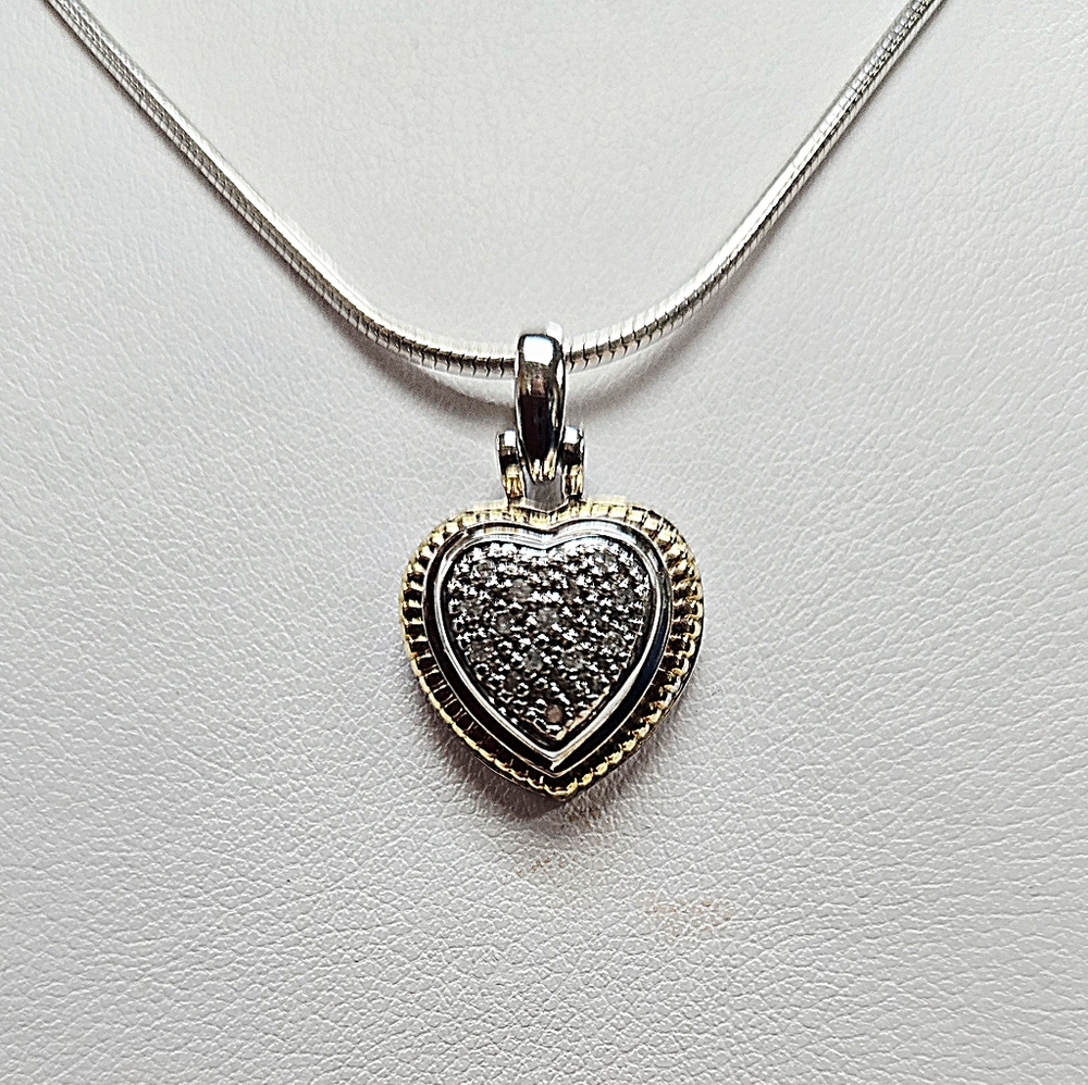🎁Silver and 14k Gold Diamond Heart Pendant Necklace